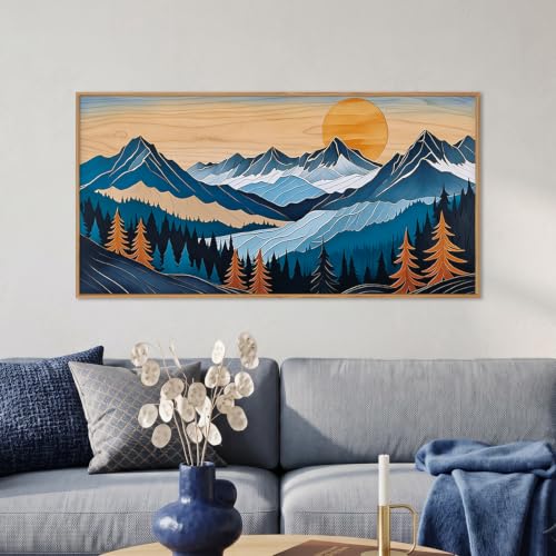 Boho Vintage Mountain Framed Canvas Wall Art Set