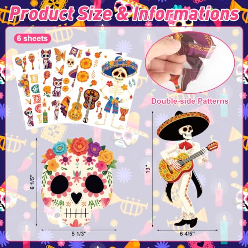 Day of the Dead Sugar Skulls Window Clings 6 Sheets (6 Count)
