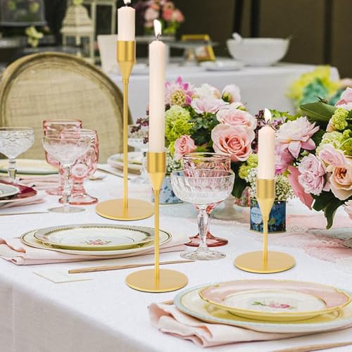 Matte Gold Candle Holders Bulk Painted Gold Metal Candlesticks Fit 0.8 Inch Taper Candles Decorative Metal Candelabra for Wedding Home Holiday Anniversary Party Dinning Table Decors (36 Count)