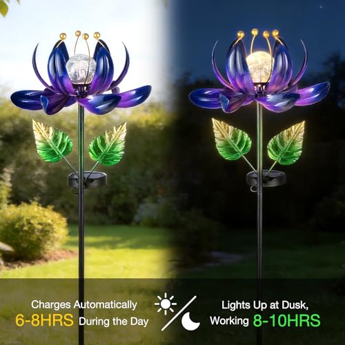 Solar Purple Metal Flower Wind Spinners