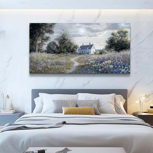 Large Wall Decor Canvas Painting Wall Art For Bedroom Living Room Decoration Retro Pastoral Flower Sea Landscape Painting Art Print Picture Room For Farmhouse Room Home Decor 30x60 In