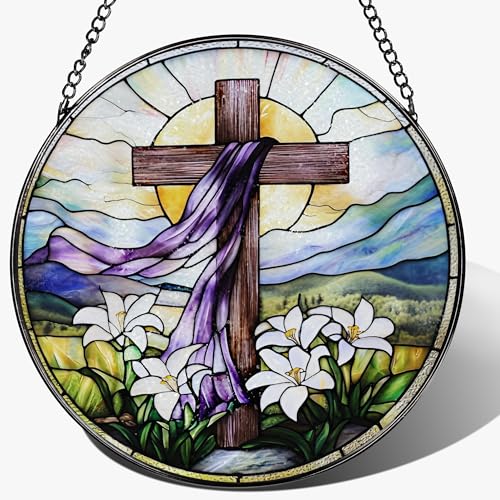 8 Inches Stained Glass Cross Suncatcher