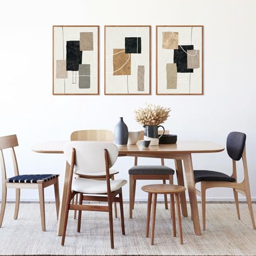 KAlRNE Beige Wall Decor Minimalist Block Lines Art Prints Set (3 Count)