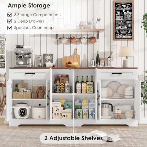 71” Large Kitchen Buffet Cabinet with Adjustable Shelves