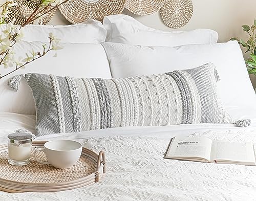 Gray Decorative Lumbar Pillow Cover 14x36