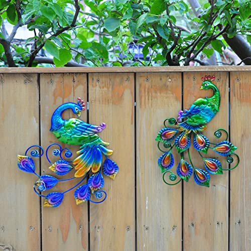 Metal Peacock Bird Wall Decor Outdoor Wall art (2 Count)