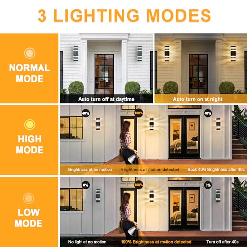 Motion Sensor Outdoor Wall Light Fixture Up Down Porch Lights Modern Dusk to Dawn Exterior Sconce Wall Mount Outside Coach Lantern for House Front Door Garage