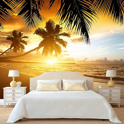 Beach Ocean Wall Mural Tropical Dusk Palm Tree Wallpaper for Bedroom
