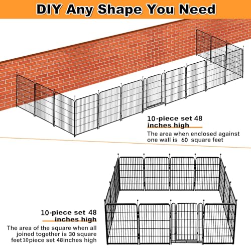 48 in(H) Decorative Garden Fence with Gate,8 Panels Total 17.7 Ft(L) Heavy Duty Iron Animal Barrier Fence for Yard,Suitable for Indoor Pet Or Outdoor Dog Fencing, Garden Border Fence (90 Sq Ft)