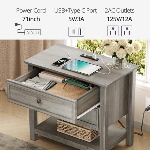 Large Nightstand with Charger Station