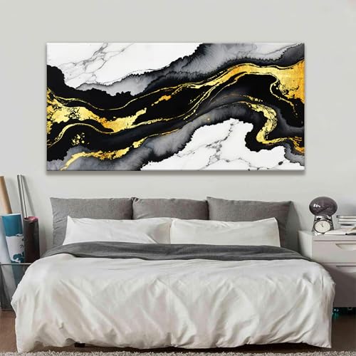 Large Abstract Black And Gold Wall Art Canvas Art Wall Decor 29 x 58 In