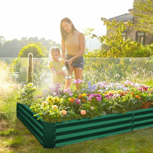 2 Pack 8×4×1ft Galvanized Metal Raised Garden Bed (2 Count)