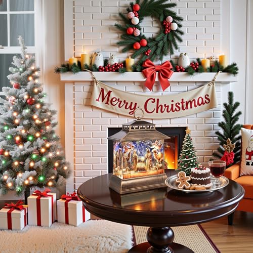Christmas Snow Globe Lantern Water Glittering Lantern with 8 Songs & 6H Timer Romote Control Christmas Snow Globes USB & Battery Operated for Christmas Festival Decorations Gifts