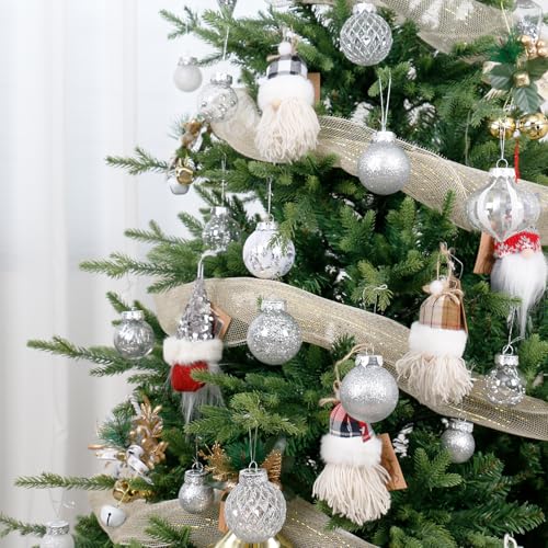 34PCS Silver White Christmas Ball Ornaments Set for Tree Decor (34 Count)