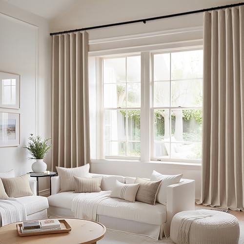 100% Blackout Back Tab Pleat Linen Curtains 50" Wx96 L (2 Count)