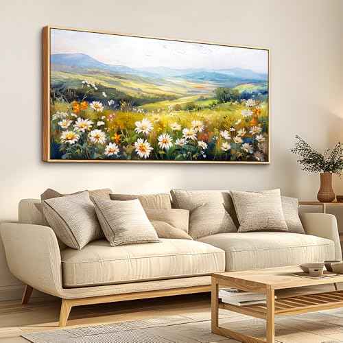 Wood Framed Canvas Wall Art For Living Room Large Wall Decor For Office Bedroom Decoration Pastoral Scenery Pictures Flower Painting Artwork Room Wall Mural Aesthetic Home Decor 30x60 In