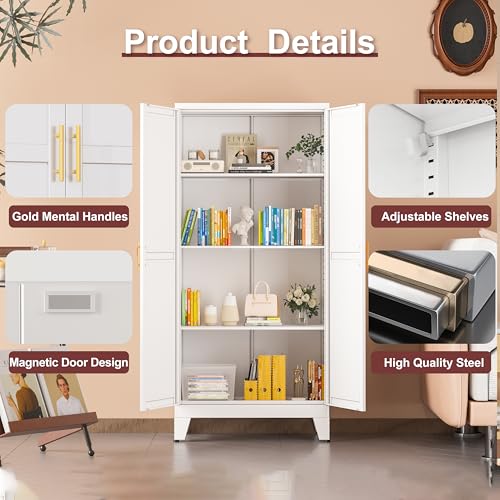 Metal Pantry Cabinet with 2 Doors and Adjustable Shelves