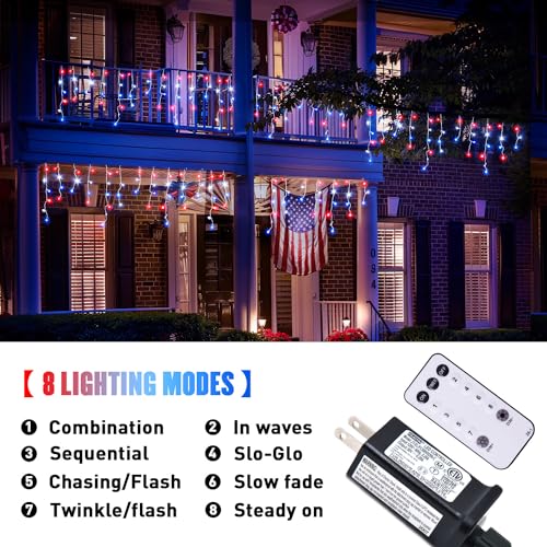 Icicle Lights for 4th of July Decor (38.8 Foot)