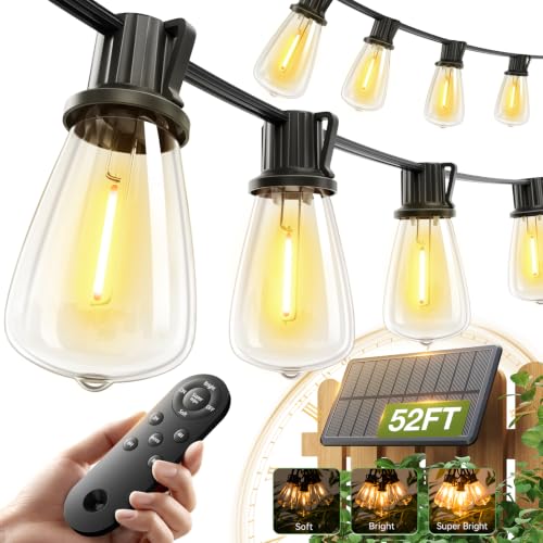 52FT(48+4) Solar String Lights Outdoor, Waterproof Dimmable 16+1 LED (52 Foot)