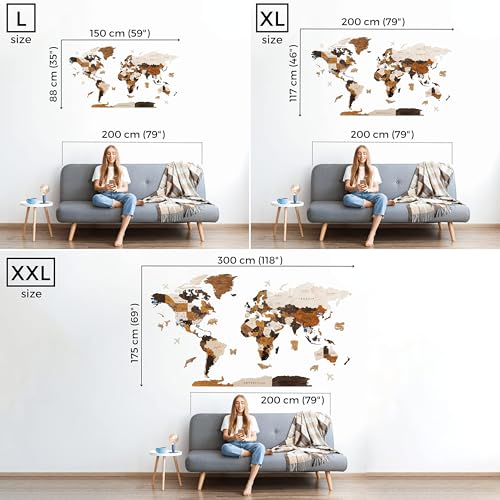 Multilayered 3D Wooden World Map Wall Decor