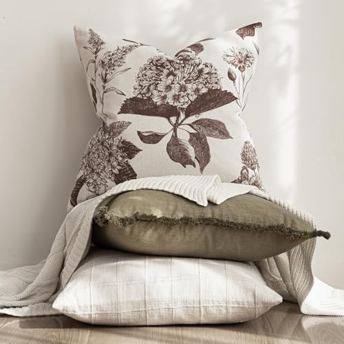 Set of 2 Linen Floral Throw Pillow Covers Vintage Accent Print Decorative Cushion Covers Farmhouse Boho Home Decor for Sofa Chair Couch Bedroom Living Room (2 Count)