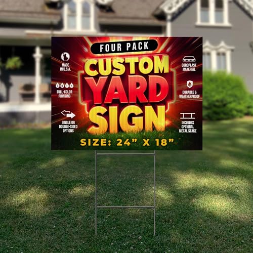4 Pack 24"x18" Custom Yard Signs with Stakes (4 Count)