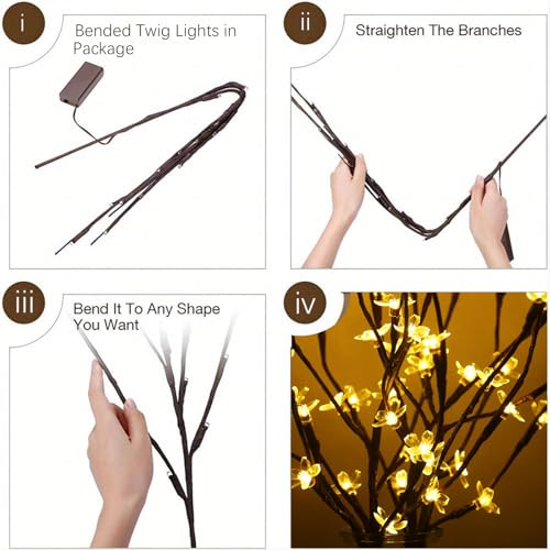 3pcs Battery Operated Cherry Blossom Flower Branch Lights Vase Filler Decor
