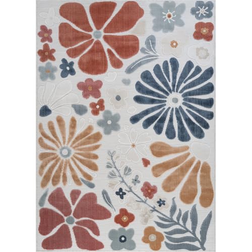 Outdoor Rug 6x9 Modern Floral Tropical Area Rugs for Outdoor and Indoor Patio Easy to Clean Non Shedding Living Room Porch Garden Washable Outside Carpet (58.5 Sq Ft)