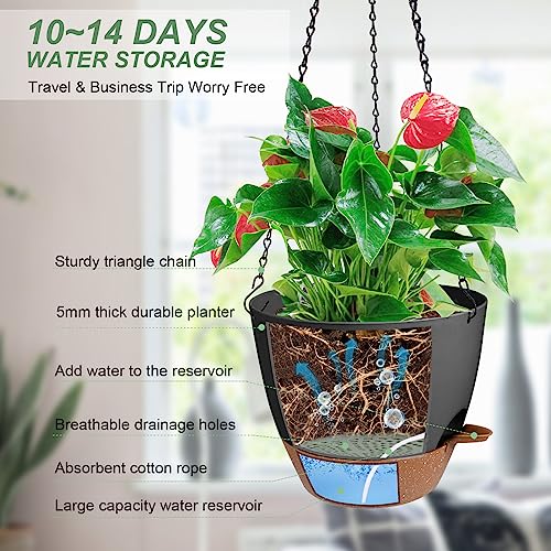 12 Inch Self Watering Hanging Planters for Indoor Outdoor Plants
