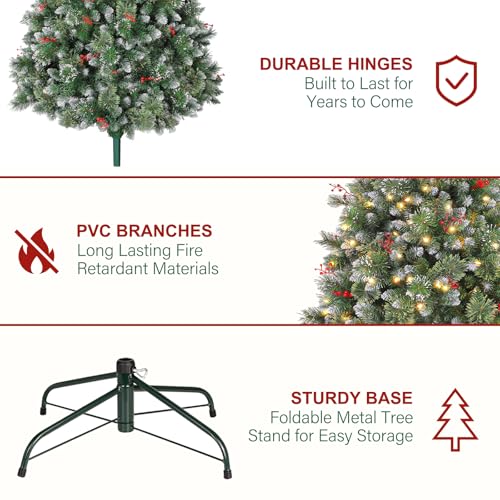 6 ft Prelit Christmas Tree with Pine Needle and Red Berries