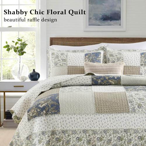 Quilt Set King Size Reversible Country Farmhouse Floral Real Patchwork Quilted Bedspread 3