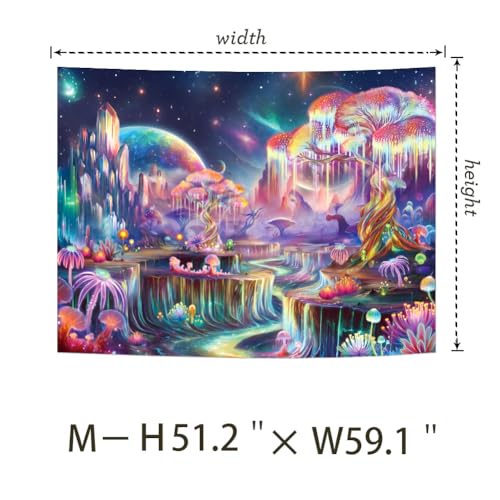 Blacklight Tapestry Fantasy Tree of Life Tapestry UV Reactive Galaxy Space Tapestries Colorful Plant Floral Mountain Landscape Tapestries Wall Hanging for Bedroom