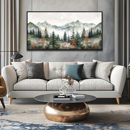 Black Framed Canvas Wall Art For Living Room Large Wall Decor For Office Bedroom Decorations Forest Mountain Pictures Modern Paintings Artworks Mural Aesthetic Home Decor 30x60 In