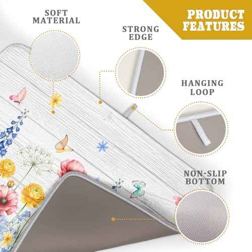 Spring Summer Dish Drying Mat for Kitchen Counter Farmhouse Watercolor Floral Super Absorbent Reversible Microfiber Kitchen Countertop Protector Dishes Pad Large 18x24 inch