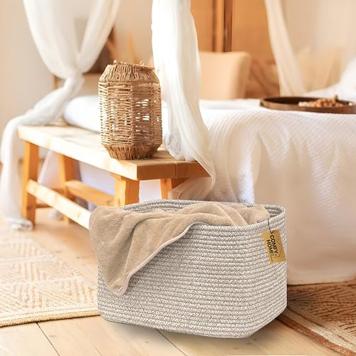 Cotton Rope Woven Basket with Handles for Shelves
