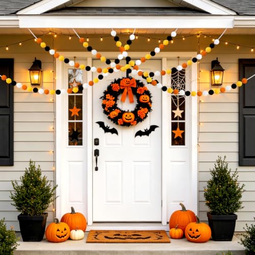 4 Pack 26.3 Ft Halloween Pom Pom Garlands Decorations (26.5 Foot)