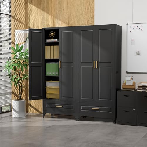 75" Metal Storage Cabinet with Doors and 3 Adjustable Shelves