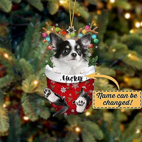 Long Haired White Chihuahua Dog Christmas Ornament