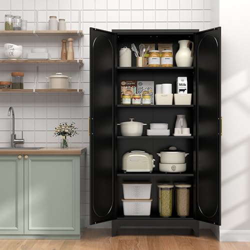 75" Tall Pantry Storage Cabinet with Doors and 4 Adjustable Shelves