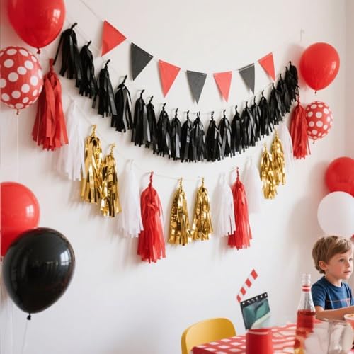 Red Black White Gold Paper Tassel (20 Count)