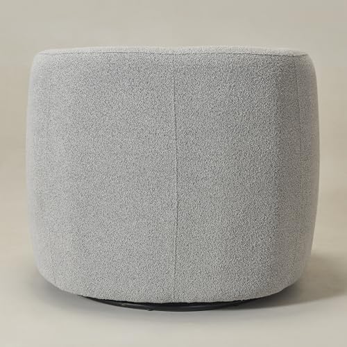 34" W Boucle Swivel Barrel Chair with Toss Pillow
