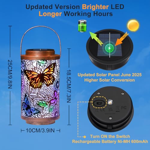 2Pack Solar Outdoor Lanterns Waterproof Butterfly Garden Gifts for Women (2 Count)