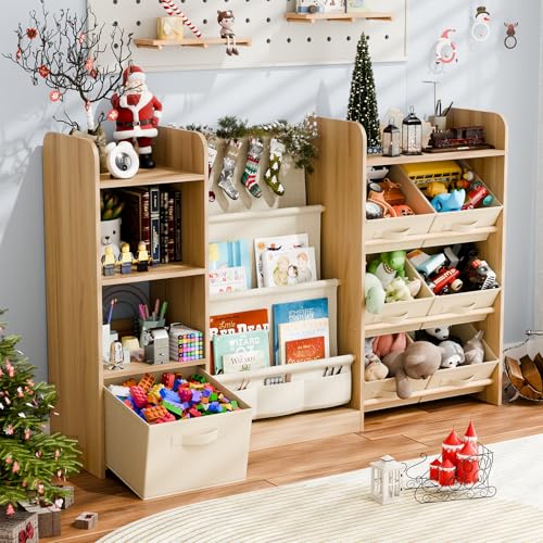 Kids Bookshelf and Toy Storage with 7 Removable Bins