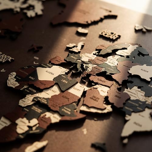 3D Wooden World Map Wall Art