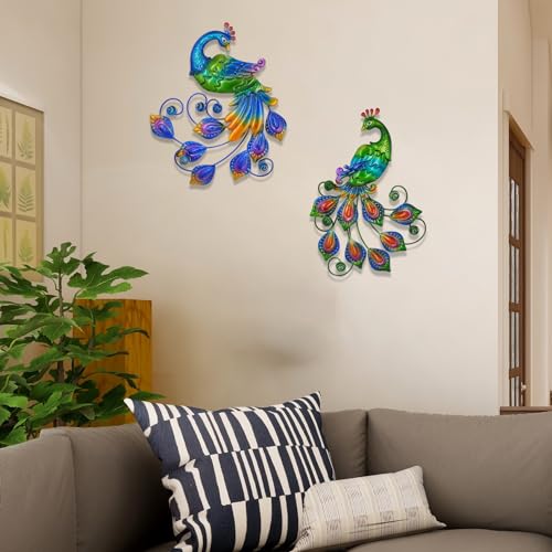 Metal Peacock Wall Art Decor Outdoor Hanging Decor Outdoor Sculpture 3D Metal Handmade Bird Wall Art Living Room Patio Garden Balcony Fence Decorations