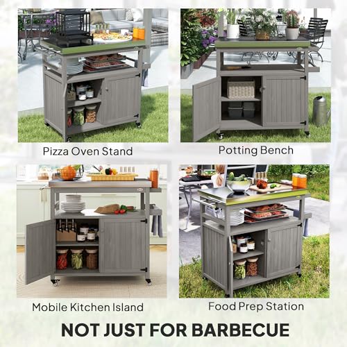 Outdoor Grill Cart with Wheels and Storage Gray