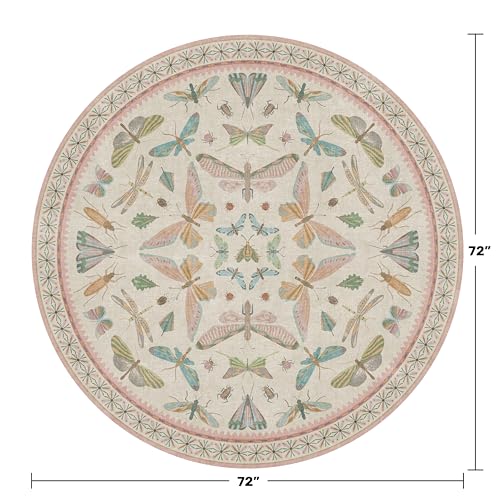 Pink Cute Butterfly 6ft Round Soft Rugs for Girls Bedroom Beside Bed (36 Sq Ft)