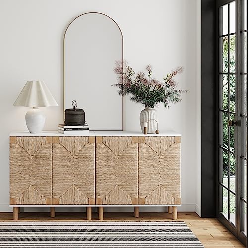 Beacon Accent Natural Sideboard Storage Cabinet TV Stand with Adjustable Interior Shelf and Seagrass Doors