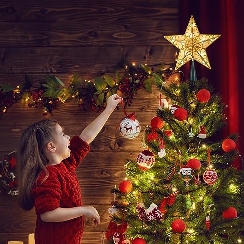 Christmas Tree Topper Star Gold Glitter Plug in 3D Star Tree Topper Lighted