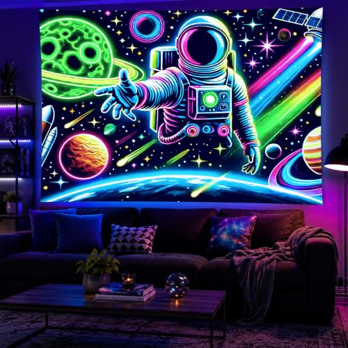 Blacklight Tapestry Galaxy Astronaut Neon Decor